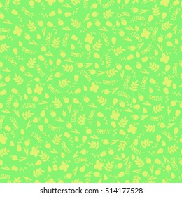 bright yellow green background from the set of detailed silhouettes of spring flowers