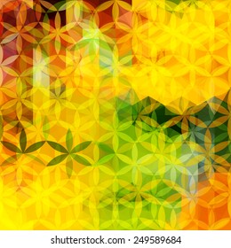 Bright yellow and green defocused background with geometric triangular ornament. Eps10