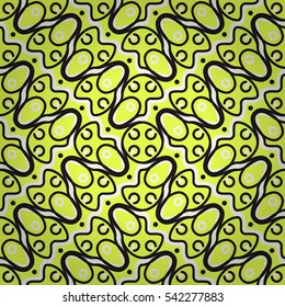 Bright yellow green geometric seamless pattern in liner style. Tangled puzzle repeatable backdrop.