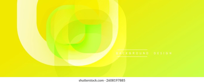 Bright yellow, green layers create abstract design. Smooth gradients, circular shapes, modern aesthetic. Minimalist style, vibrant colors, clean look.