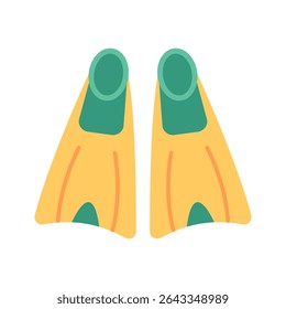 Bright yellow and green swim fins. For snorkeling, diving, swimming, and underwater summer vacation concepts. Isolated on white background.