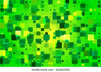 Bright yellow green vector abstract glowing background with random sizes rounded tiles 