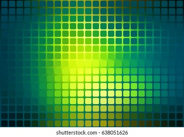 Bright yellow green vector abstract rounded corners square tiles mosaic over blurred background