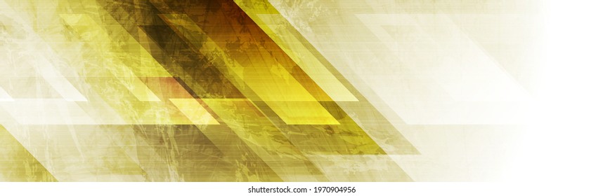 Bright yellow grunge tech geometric abstract background. Vector banner design