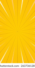 Bright yellow halftone comic vertical background with fast lines. Vector illustration. Suitable for comics, prints, posters, etc.