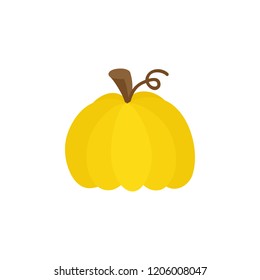 Bright yellow hand drawn cute pumpkin vector illustration. Halloween or thanksgiving, autumn colorful pumpkin, isolated.