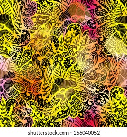 Bright yellow hand drawn seamless floral background. Eps10