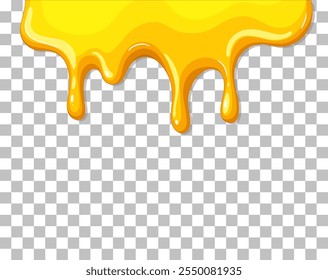 Bright yellow honey dripping on transparent background