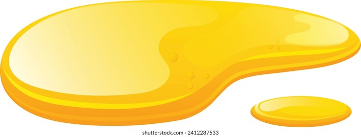 Bright yellow honey spill or syrup puddle. Liquid sweet honey or golden syrup drip. Food, dessert and sticky substances vector illustration.