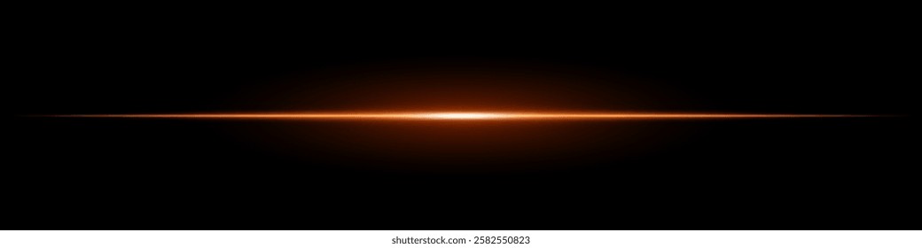 Bright yellow horizontal light beam on a black background. Glowing laser effect creating a futuristic and sci-fi aesthetic. Suitable for technology, energy, speed, and digital design themes