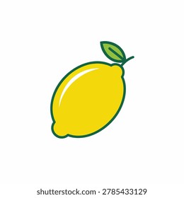 A bright yellow lemon with a green leaf and stem, depicted in a clean, simple graphic style.