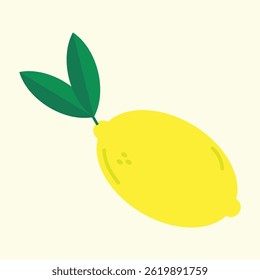 Bright Yellow Lemon with Green Leaves – Minimalist Illustration