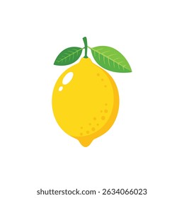 Bright Yellow Lemon with Green Leaves, Fresh Citrus Fruit Icon.