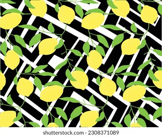 impresión de limón amarillo brillante sobre fondo negro