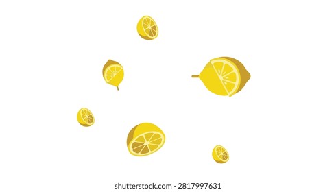 bright yellow lemon slices floating on clean white background minimal fresh citrus fruit with vivid round shapes for healthy food concept