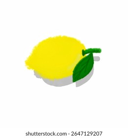 Bright yellow lemon vector and green leaves with a slightly rough style or crayon strokes, giving an artistic impression.