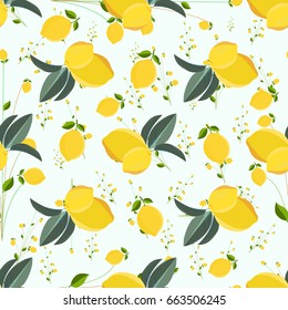 Bright Yellow lemons Vector Seamless Pattern.  Vector Wrapping.