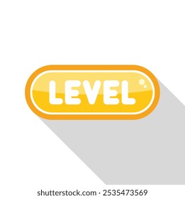 Bright yellow level button is casting a shadow on a white background