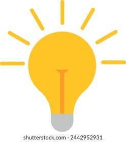 Bright yellow light bulb emitting rays, representing ideas, innovation or enlightenment.