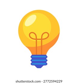 Bright yellow light bulb with glowing filament. Symbol of innovative idea and creative inspiration. Vector illustration for business innovation and thinking concepts