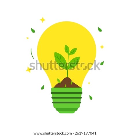 Bright Yellow Light Bulb with Green Plant Sprout for Eco Ideas