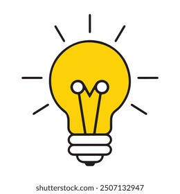 Bright yellow light bulb icon representing creativity and innovation. Ideal for concepts related to ideas, inspiration, energy, and brainstorming in business, technology, and education design projects