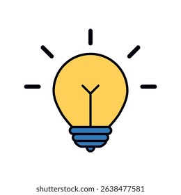 Bright yellow light bulb icon symbolizing creativity, innovation, and smart idea in flat modern style
