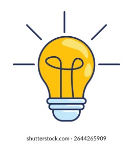 Icono de bombilla amarilla brillante - Ilustración plana de estilo de dibujos animados para ideas de negocios y conceptos de creatividad