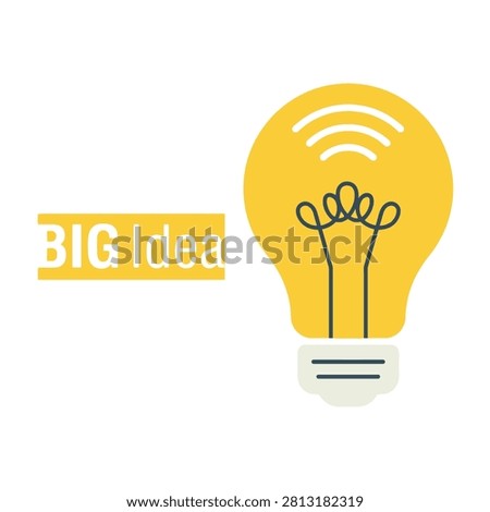 A bright yellow light bulb with a wifi symbol and a big idea text on a clean white background, representing innovation and creativity in technology and business