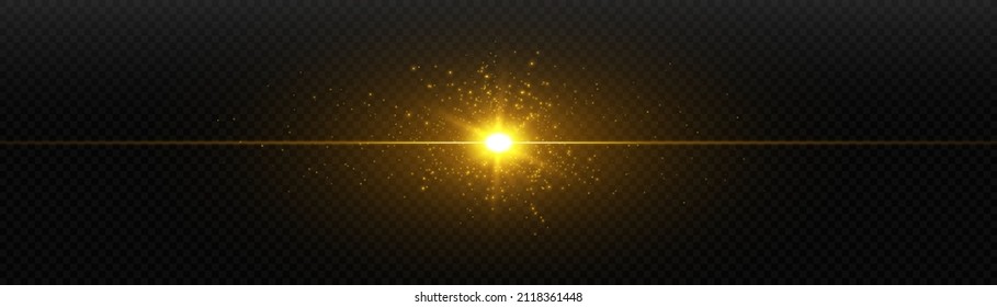 Bright yellow light effect, flash of light in outer space for vector illustration.	
