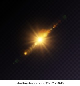 Bright yellow light effect, flash of light in outer space for vector illustration.	
