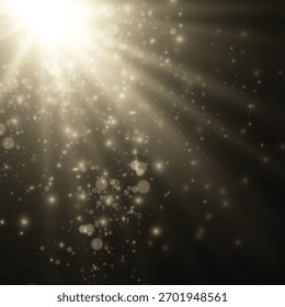 Efecto de luz amarillo brillante con rayos y reflejos para la Ilustración vectorial.
