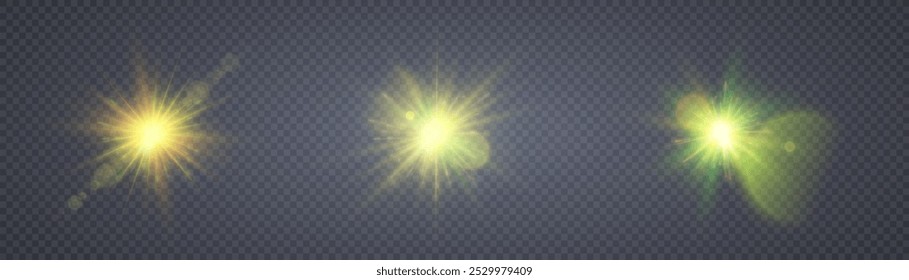 Bright yellow light effects set. Futuristic glow effect for game interface design.
