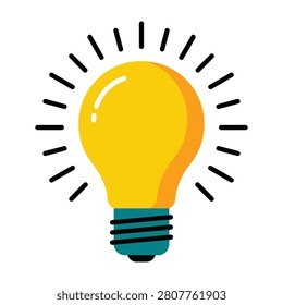 A bright yellow lightbulb with a green base on a white background, symbolizing ideas and innovation, perfect for business and education concepts