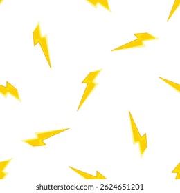 Bright yellow lightning bolts creating a dynamic and energetic seamless pattern on a clean white background