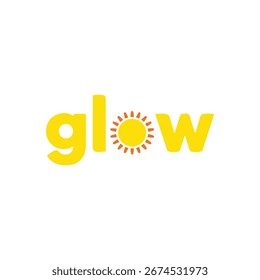 Bright yellow logo design featuring the word "GLOW" with a sun graphic.