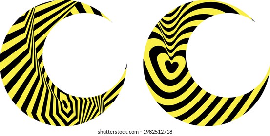 bright yellow moon with texture in op art style creative natural icons on white background