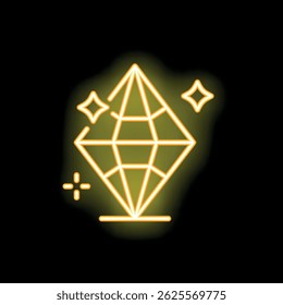 Bright yellow neon diamond shining on a black background, perfect for topics like jewelry, luxury, and wealth