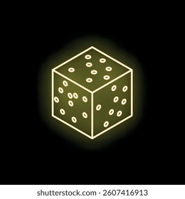Bright yellow neon dice shining on a dark background