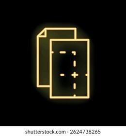 Bright yellow neon document icon glowing against a dark background, representing digital files and online documents