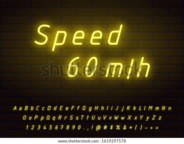 bright yellow neon font set technical style with\
transparent glow