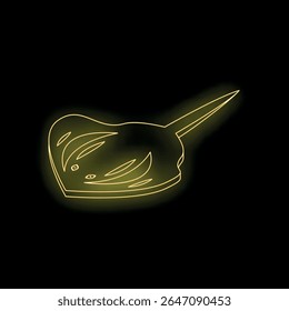 Bright yellow neon horseshoe crab illuminating the dark