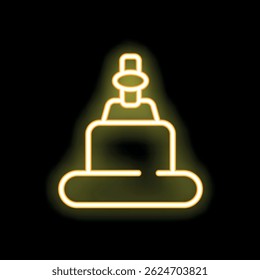 Bright yellow neon joystick icon glowing on black background