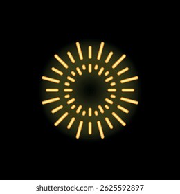 Bright yellow neon light effect is creating a sun shape with rays of light emanating from a circular center