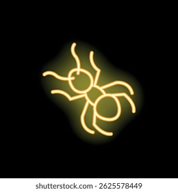 Bright yellow neon light is forming the shape of an ant on a black background