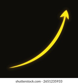 Bright yellow Neon Light glowing curved arrow pointing upward on a black background. Ideal for concepts like growth, success, progress, presentation and business development. - Powered by Shutterstock - Get 15% off with code: PIKWIZARD15