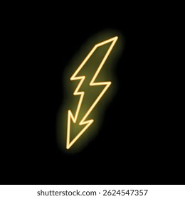 Bright yellow neon lightning bolt striking down on a black background