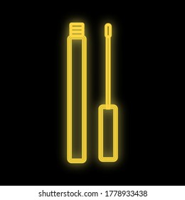 bright, yellow, neon mascara on a black background. eyelash makeup, lengthening and creating volume on the eyes. make-up, makeup artist's tool. vector illustration.