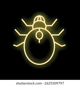 Bright yellow neon mite icon glowing on a black background