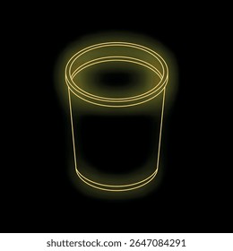 Bright yellow neon outline of a disposable paper cup glowing on a black background
